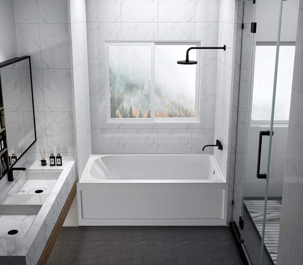VTAP6032R21A 60-Inch Anti-Skid Acrylic 3-Wall Alcove Tub with Right Hand Drain Hole, White