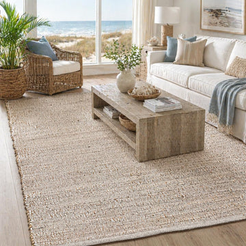 9x12 Jute Cotton Hand Woven Area Rug, Natural Jute/Cream