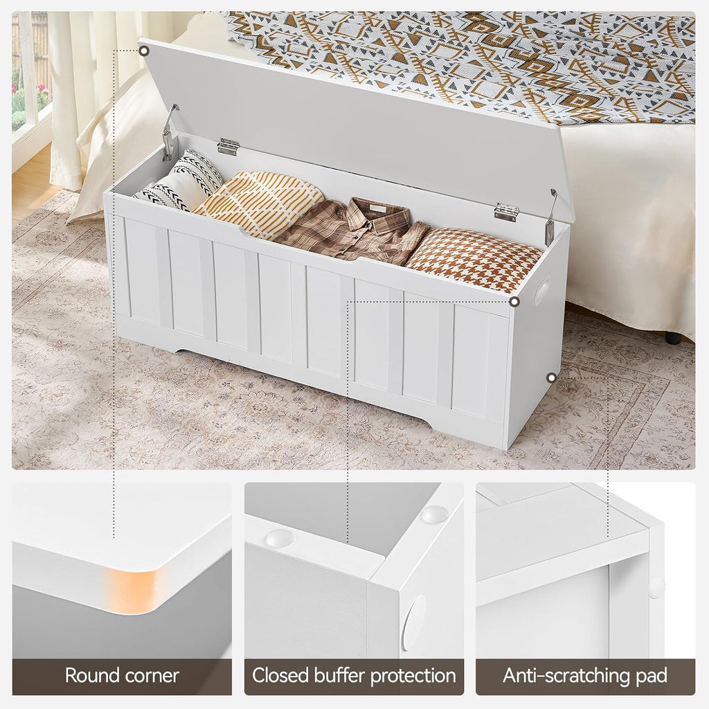 47.2"Storage Chest Extra Large,Wooden Storage Bench(White) | Storage trunk with 2 Safety