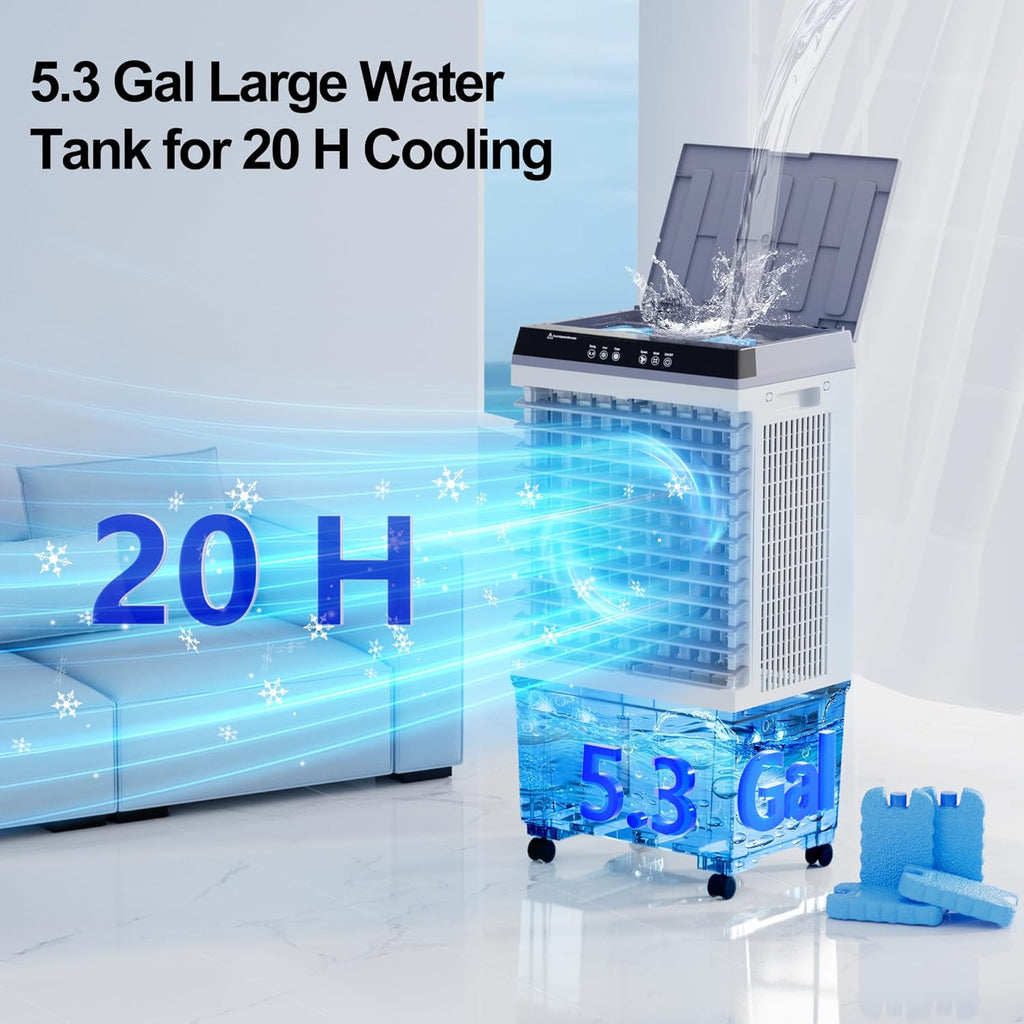 1800 CFM Evaporative Air Cooler, 3-IN-1 Swamp Cooler Air Conditioner with Copper Motor, 5.3 Gallon Water Tank