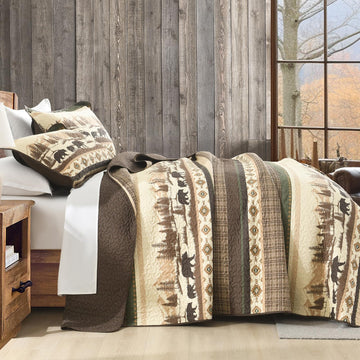 Cabin Quilt Set, 100% Cotton Rustic Quilted Bedspreads