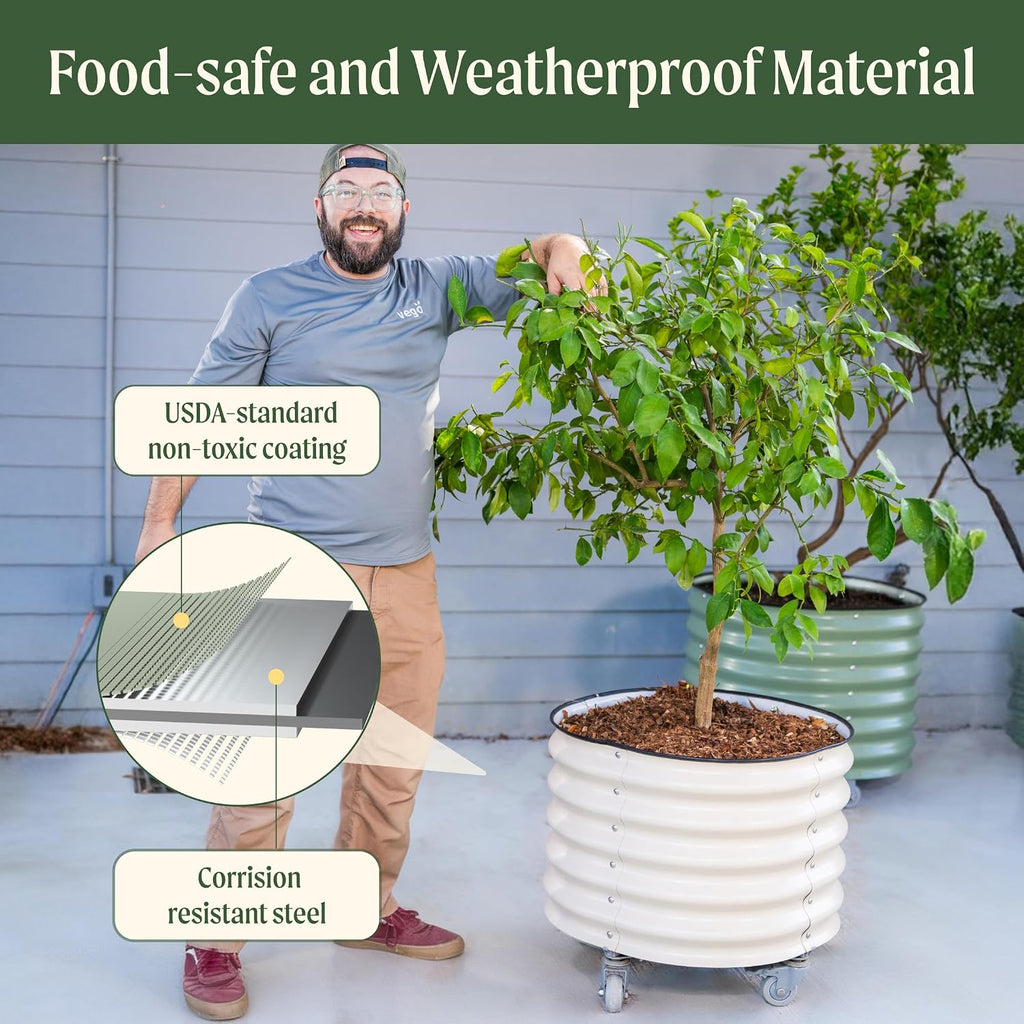 Rolling Metal Citrus Tree Planter Pot, 27′′ Round Planter Box for Porch Patio & Backyard, 45 Gallon Large Planter Pot