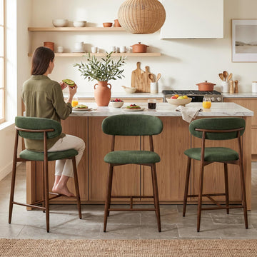 Metal Bar Stools Set of 3, 26′′ Counter Height Bar Stools with Backs, Mid Century Modern Upholstered Barstools