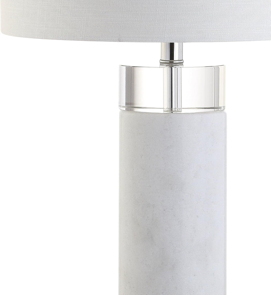 32" White Marble and Crystal LED Table Lamp, Modern Contemporary Cylindrical Column Bedside Lamp Bedroom