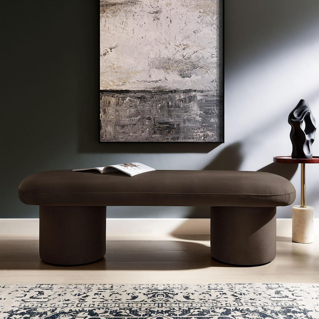Orla Performance Velvet Upholstered Bench in Chocolate Brown