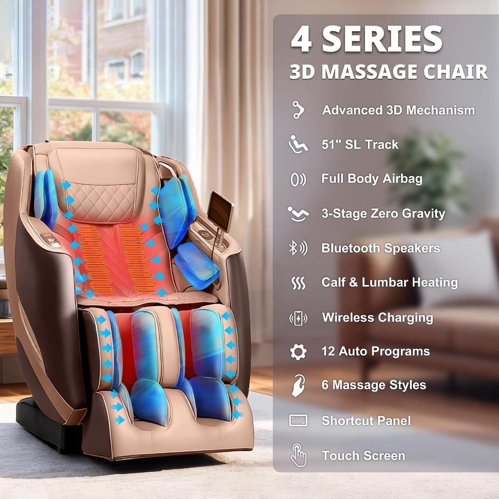 Massage Chair, 3D Massage Chair Full Body, Zero Gravity Shiatsu Recliner W/Heating, SL Track, Wireless Charger