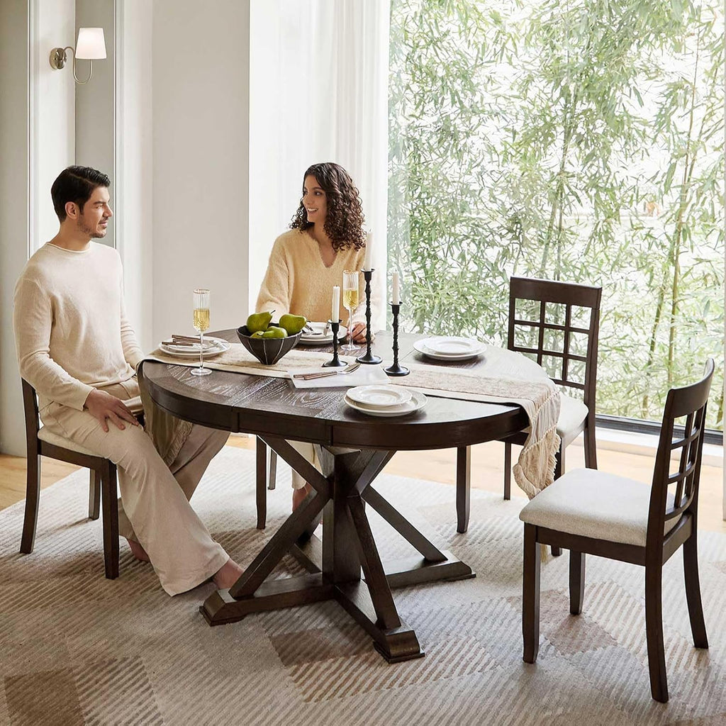 42"-54" Oval Round Extendable Dining Table, Farmhouse Solid Wood Expandable Kitchen Table with Leaves Space