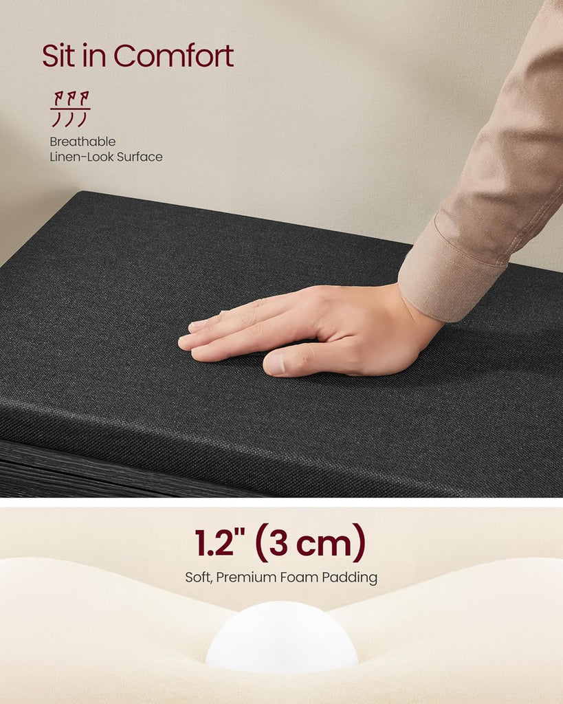 Shoe Storage Bench with Cushion, 3-Tier Entryway Bench with Padded Seat, Doors, Adjustable Shelves, 14 x 47.6 x 20.7