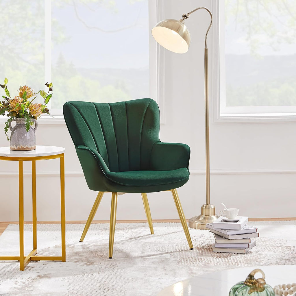 Velvet Accent Chair, Modern Armchair Vanity Chair with Wing Side and Metal Legs, Cozy and Soft Padded and High Back