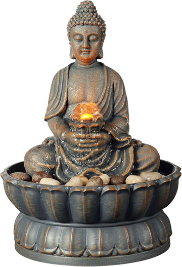 Home Décor 9.6" Tabletop Fountain Exquisite Smile Sitting Buddha Fountains Desk Water Fountain Decorative Zen