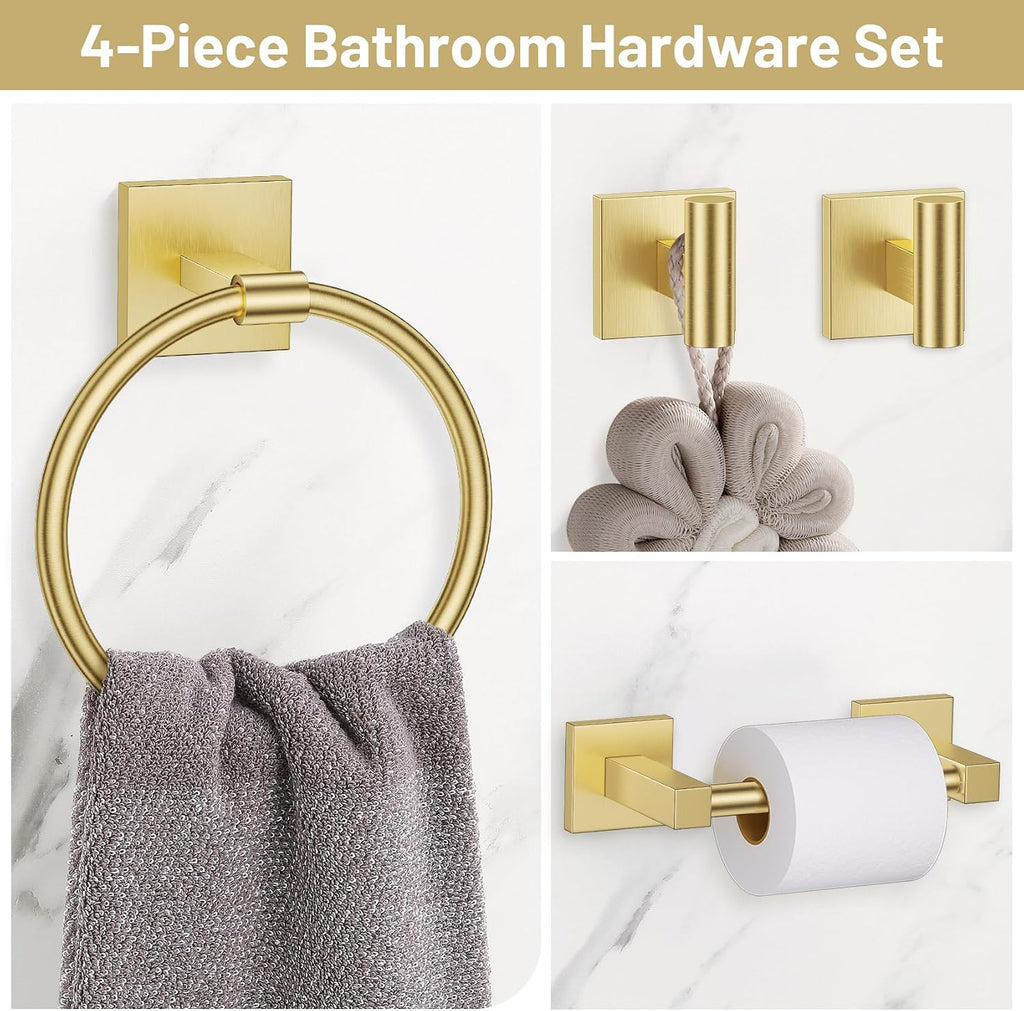 Towel Ring Set 4 Piece Bathroom Hardware Set Includes Towel Ring 2 Towel Hooks and Toilet Paper Holder Stainless