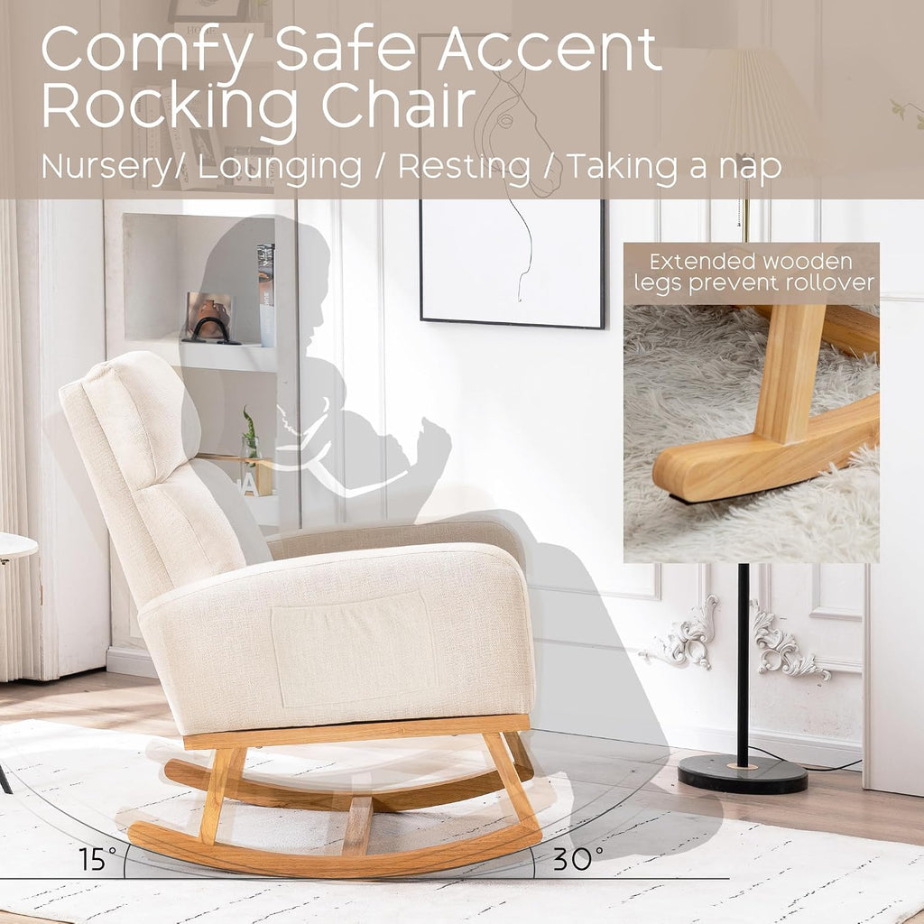 Rocking Chair Nursery - Glider Modern Accent Chairs Upholstered Linen Nursing Rocker Padded Armchair for Indoor