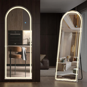 71" x 26" Arched Full Length Mirror with LED Lights, Floor Mirror with Stand, Full Length Body Floor