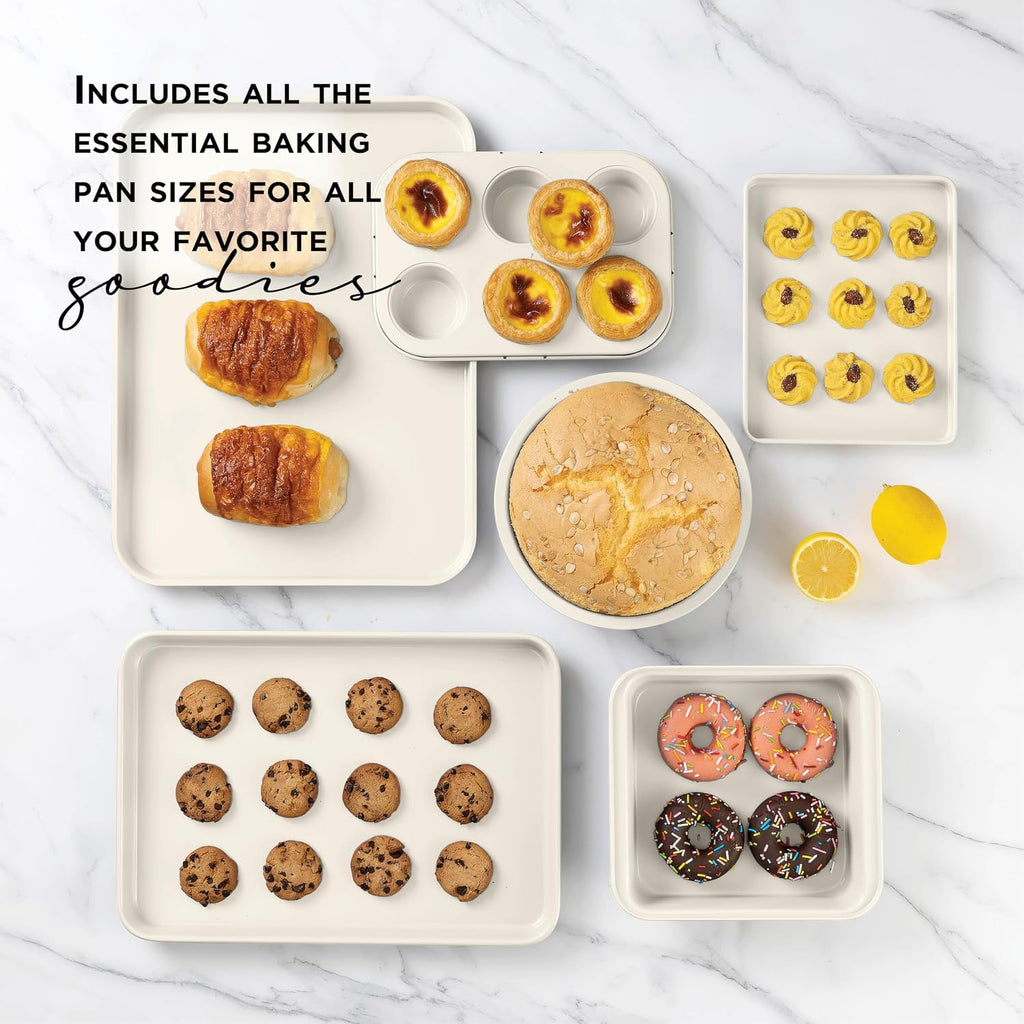 Nonstick Stackable Bakeware Set - Deluxe Heavy Duty, Durable, Easy Release Set, Cream, 13 Pcs