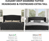 Queen Platform Bed Frame, Velvet Upholstered Bed with Deep Button Tufted & Nailhead Trim Wingback Headboard/No Box