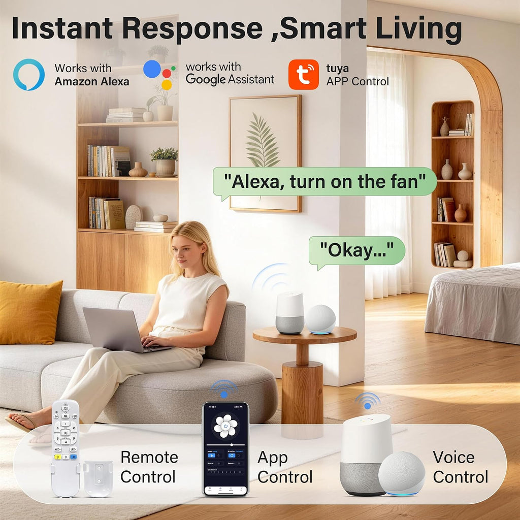 52" Wood Ceiling Fans with Lights Remote,Smart Control via Wifi Alexa APP,Quiet DC Motor