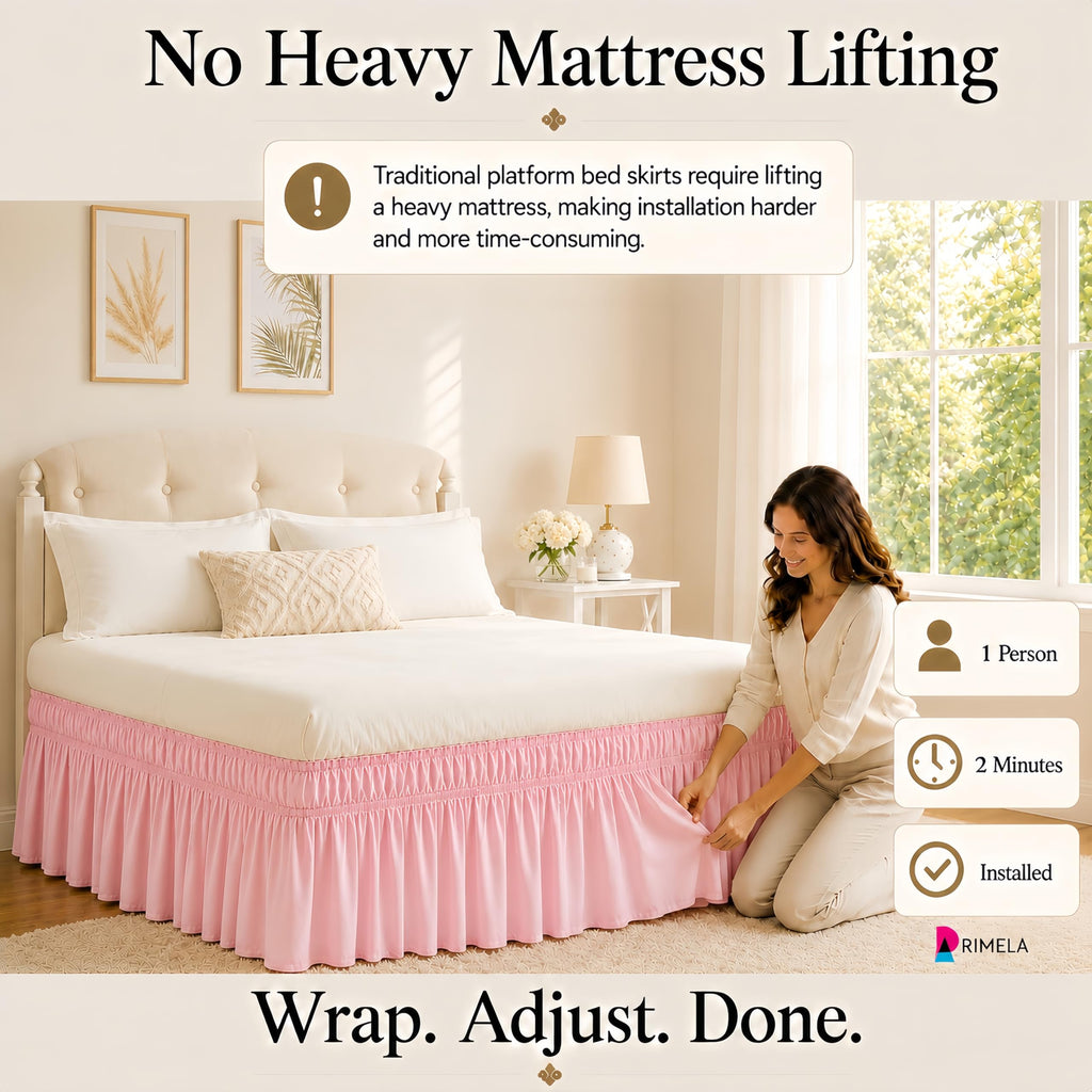 Pink Bed Skirt Twin Size 15 Inch Drop, Elastic Wrap Around Bedskirt