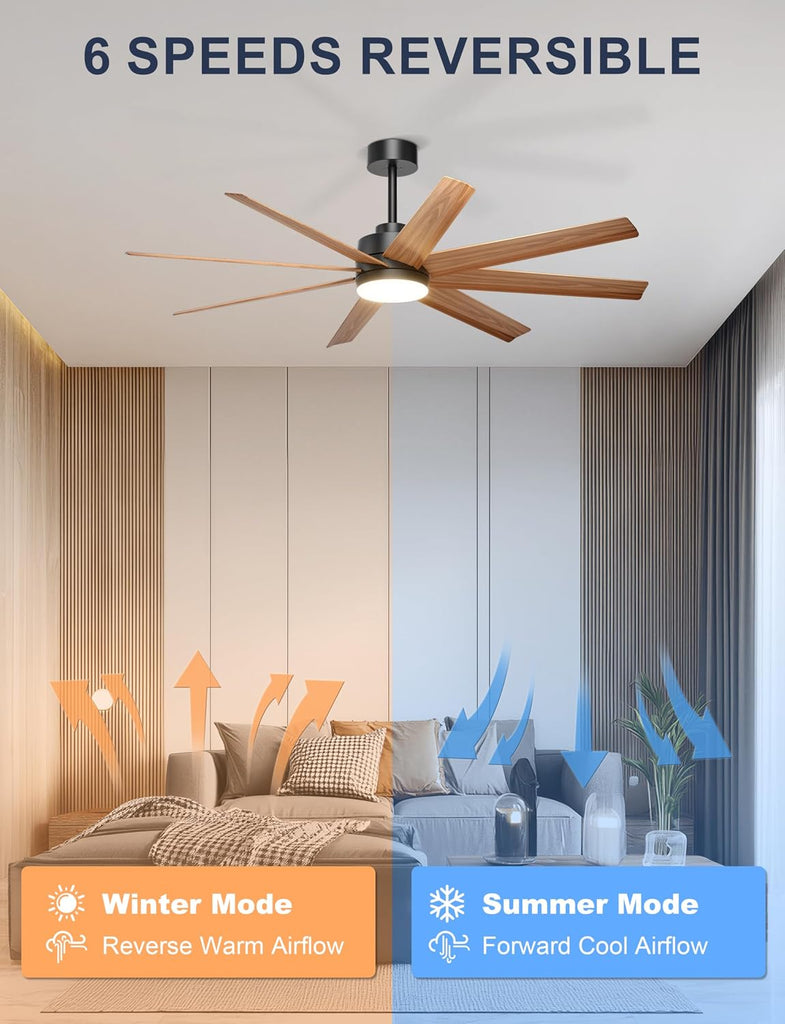 60'' Ceiling Fan with Light - 8 Blades Modern Farmhouse Ceiling Fan Remote/APP Control, Dimmable