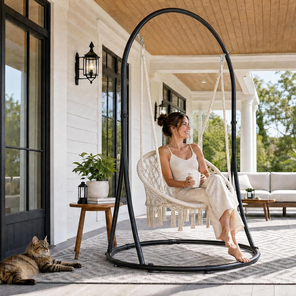 Chair with Stand Included, Heavy Duty Hanging Chair with Stand, 330 lbs Capacity, Patented, Beige
