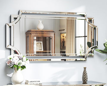 24" x 47" Large Mirror for Decor, Decorative Wall Mirror with Beveled Edge and Glass Pieces, Rectangle Wall Decor