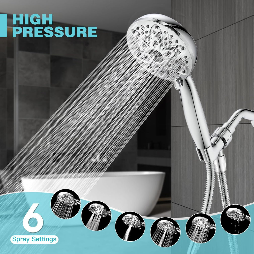 6-Setting Shower Head with Handheld, JDO High Pressure Hand held Shower Head