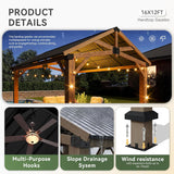 12' x 16' Outdoor Wood Gazebo, Permanent Cedar Wooden Pavilion with Galvanized Steel Hardtop Gable Roof