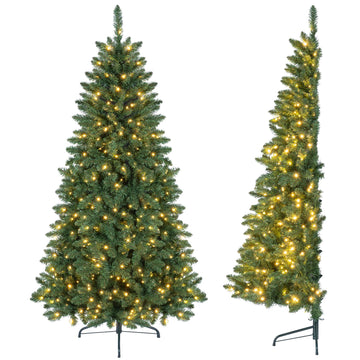 6 FT Artificial Pre-Lit Half Christmas Tree for Wall and Corner