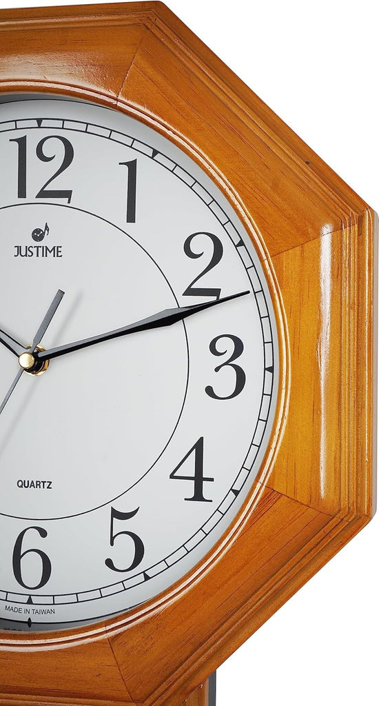 Traditional Schoolhouse Solid Wood Pendulum Wall Clock Chimes Hourly with Westminster Melody Chime (Natural Wood w/Westminster Chime)...