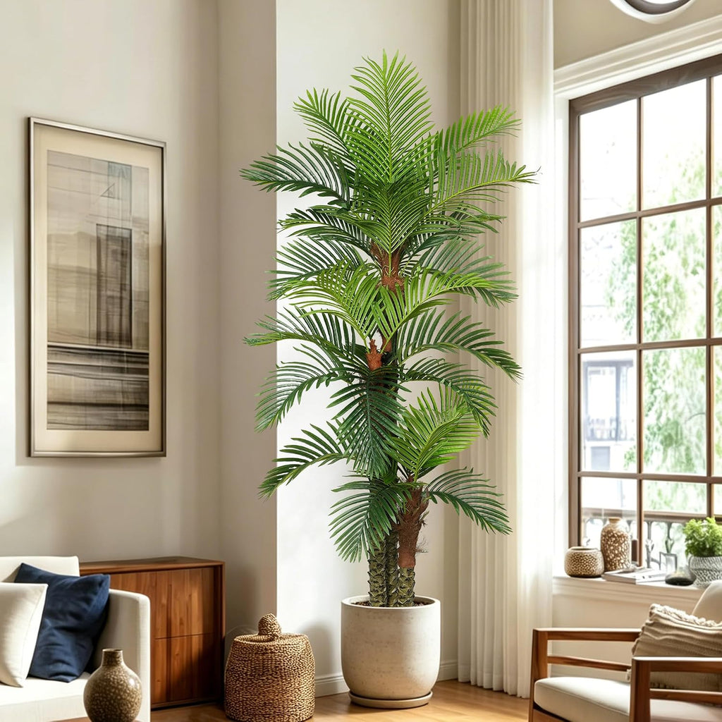 Palm Tree 8FT Tall Large Faux Trees with Realistic Leaves, Fake Floor Potted Artificial Plants Living Room Decor