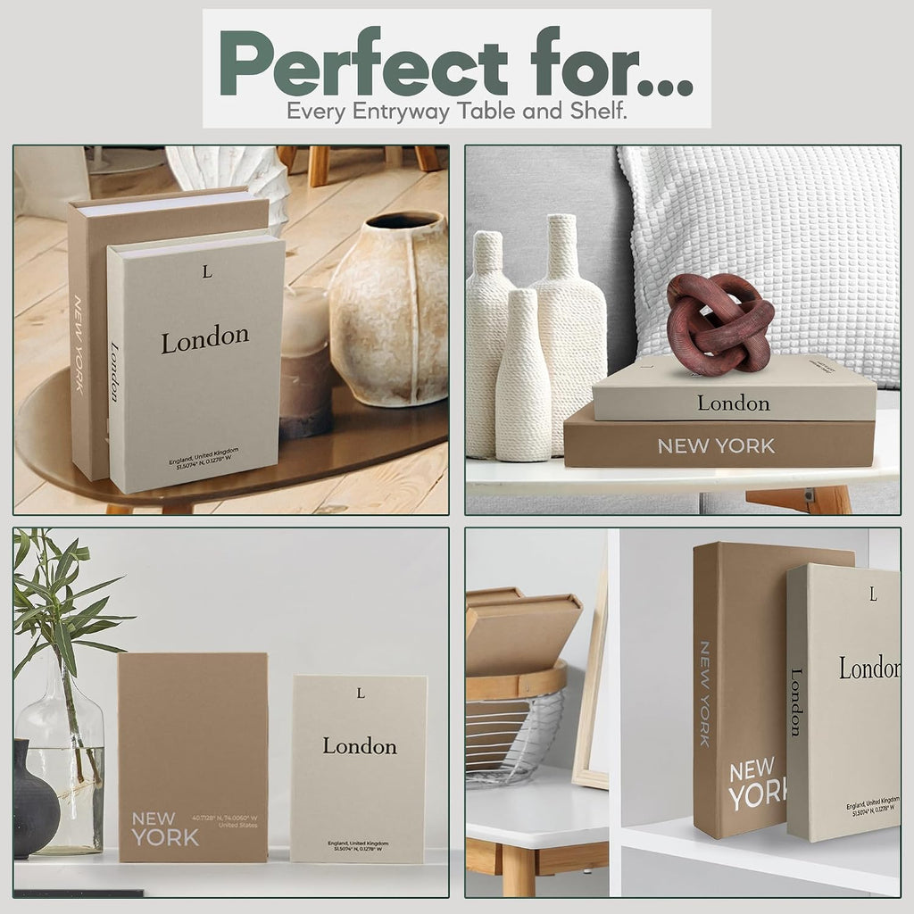 Faux Book Storage Box Set - Decorative Faux Books with Hidden Storage for Coffee Table Decor, Bookshelf or Mantle