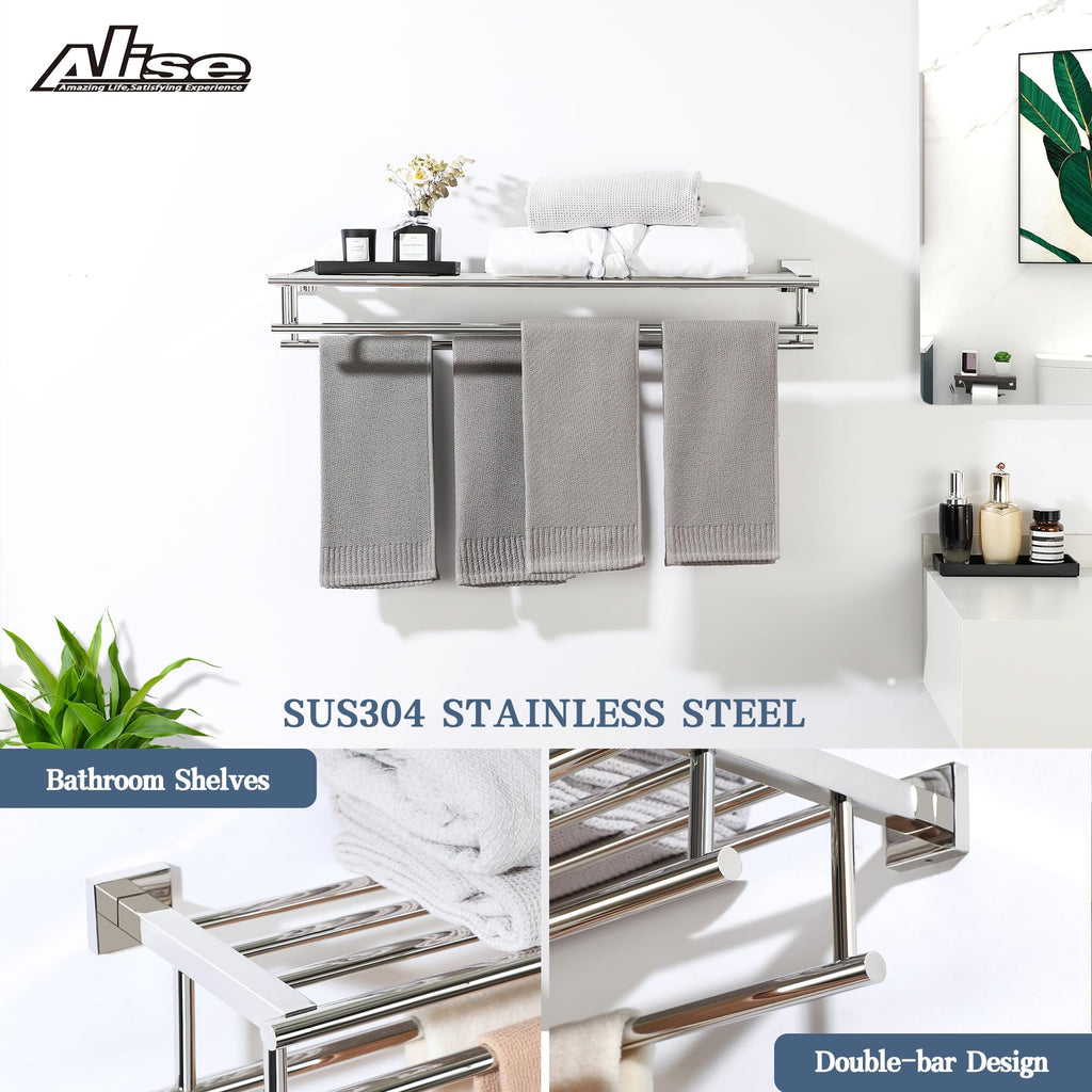 32 Inch Double Towel Rack Wall Mounted, Polished Chrome