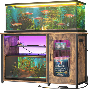 55-75 Gallon Aquarium Stand with Power Outlet & LED, Rustic Brown