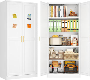 71" Metal Pantry Cabinet,Storage Cabinet with Doors and Shelves | Freestanding Cupboard, Gold Handles, Adjustable
