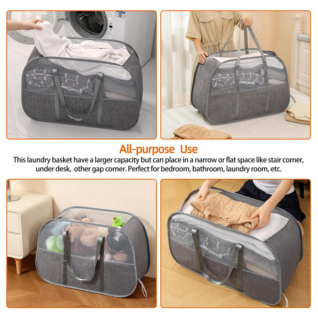 Collapsible Laundry Baskets with Easy Carry Handles, 95L Clothes Hamper for Storage, Foldable Laundry Basket