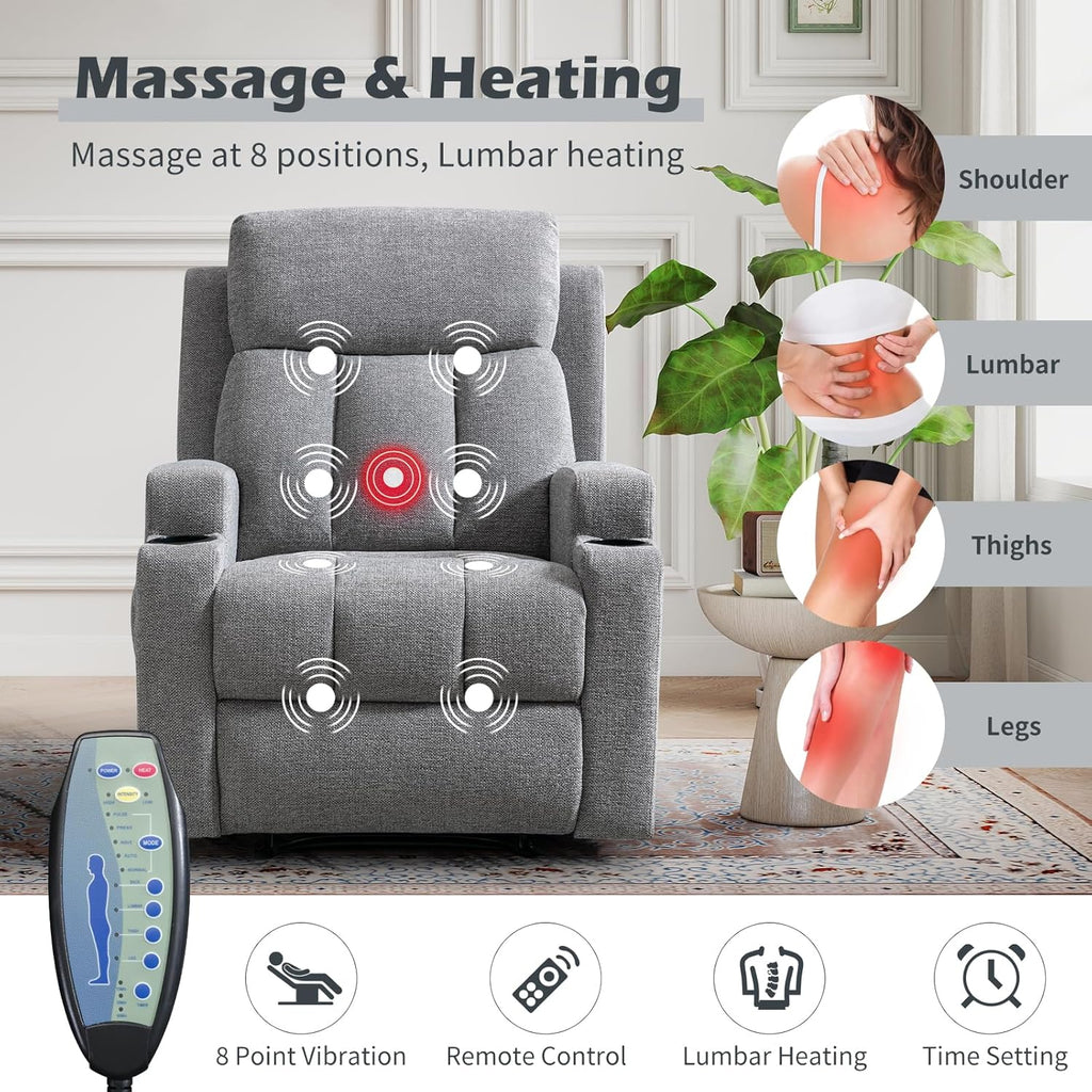 1PCS Fabric Manual Recliner Chair for Adults, Comfy Reclining Chairs with Overstuffed Arm and Back, Single Sofa (1