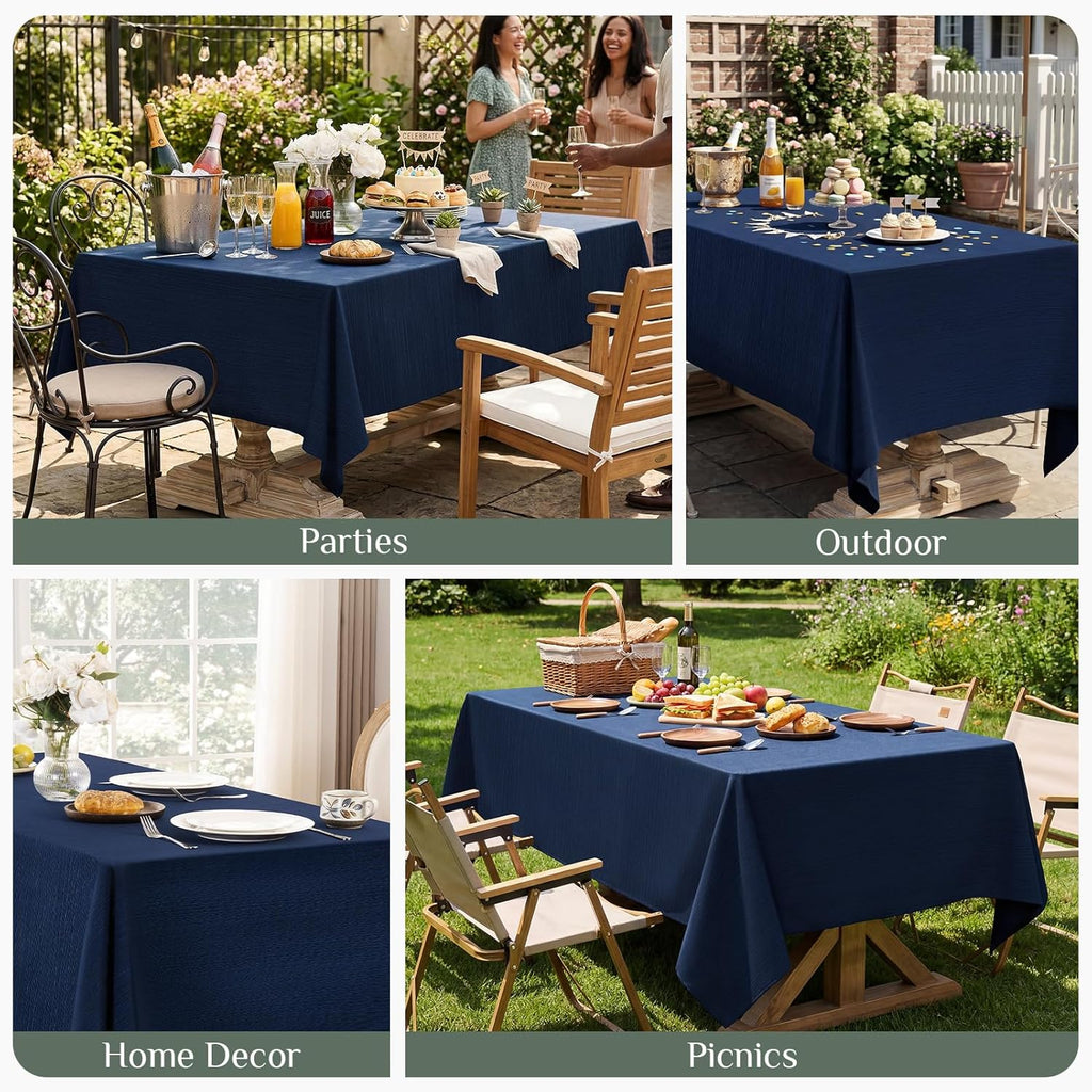 Jacquard Rectangle Tablecloth - Geometric Line Damask Table Covers Waterproof Stain Resistant Washab