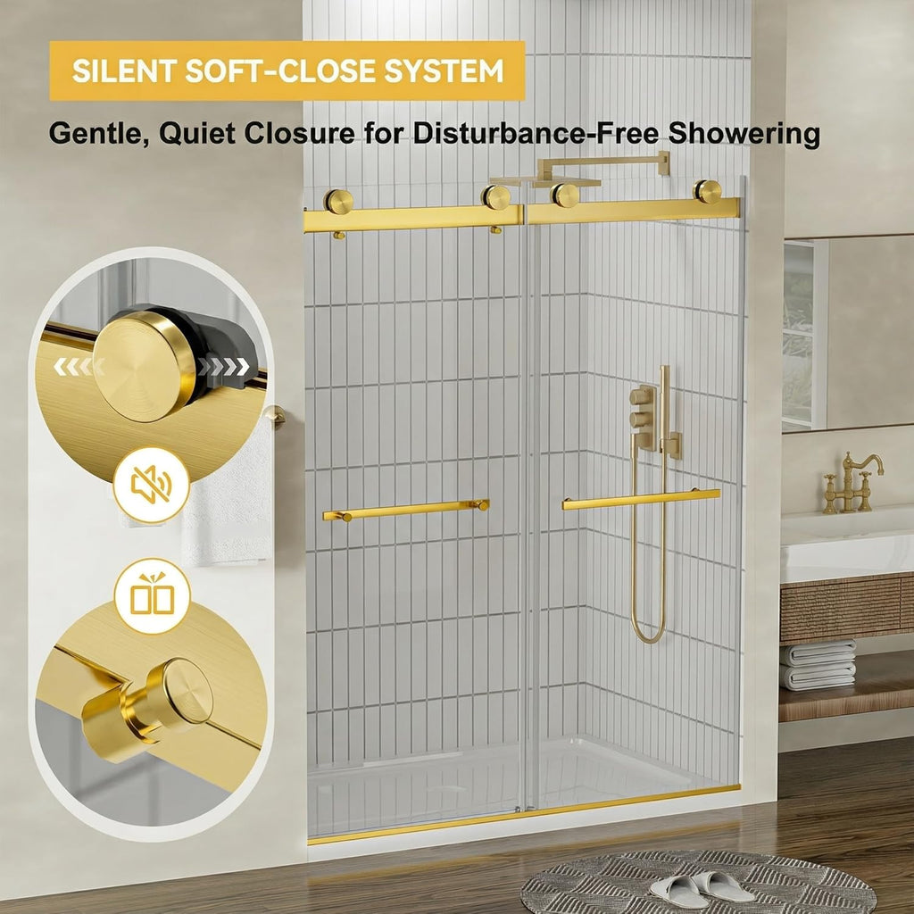 56"-60" W x 75" H Frameless Shower Door, Double Sliding Shower Door, 5/16"(8mm) Clear Tempered Glass