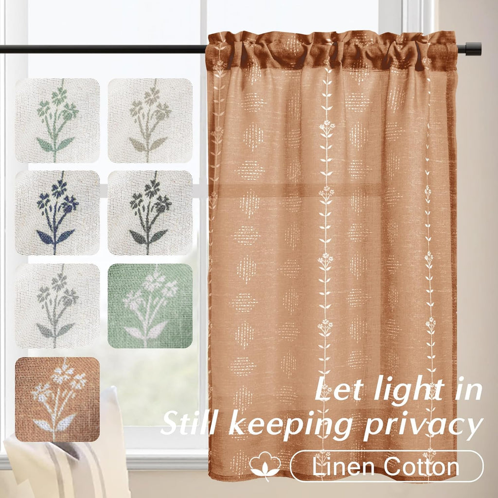 Boho Farmhouse Kitchen Curtain,Rustic Style Terracotta Western Curtains for Bedroom Living Room,Sets of 2 Panels,36