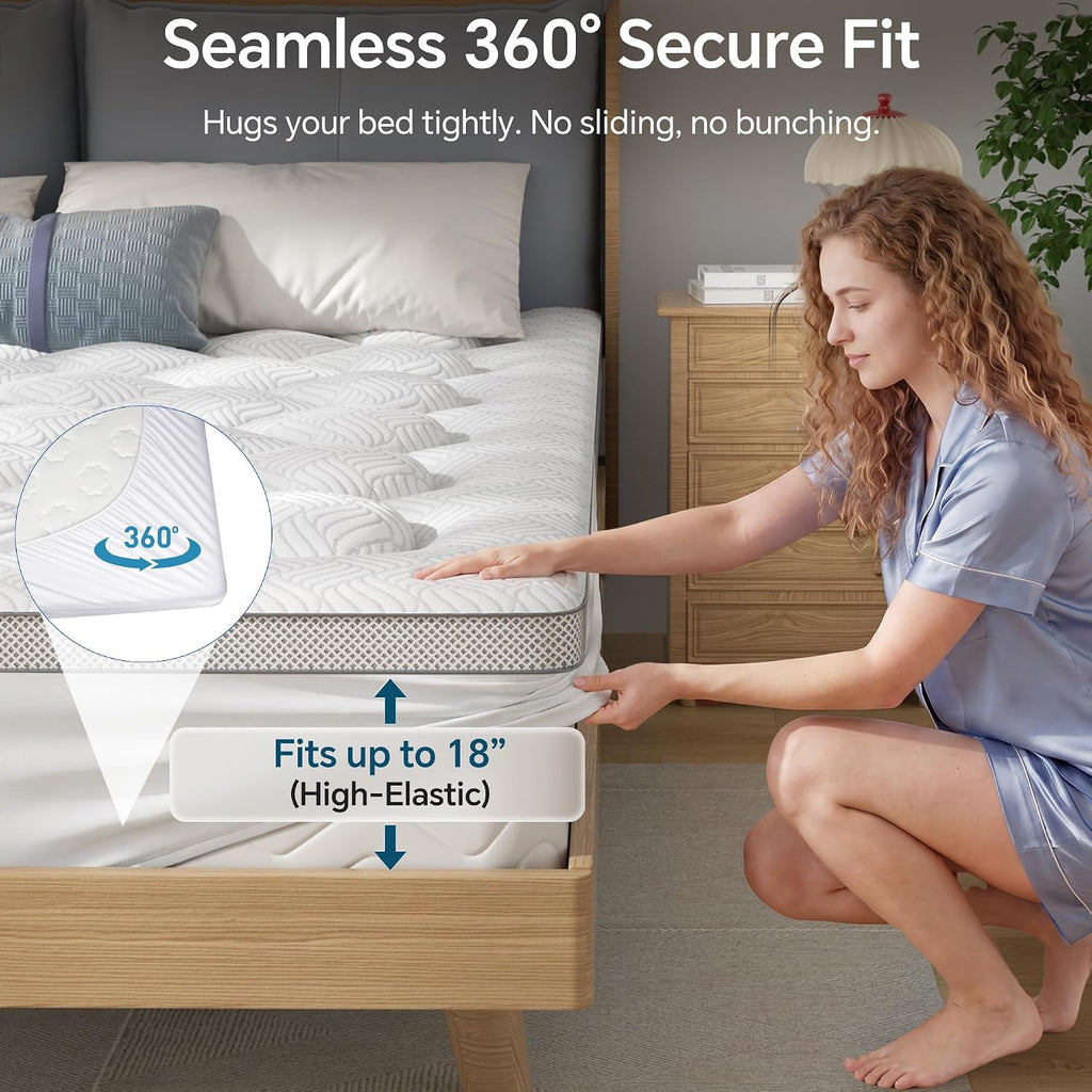 Full Mattress Topper, Viscose Derived from Bamboo, Pillow Top | Breathable Mesh Sides, Shredded Memory Foam Blend