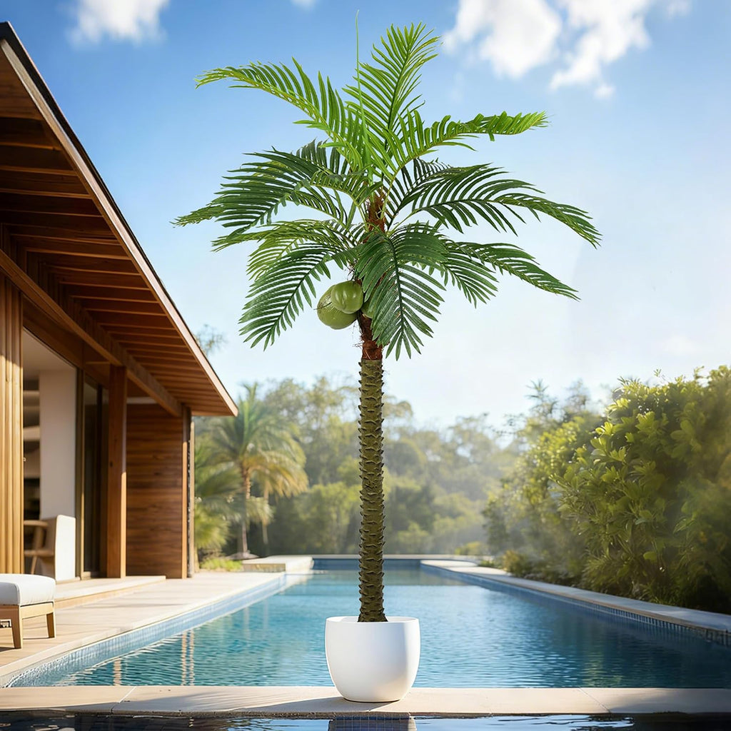 Phoenix Palm Tree 8FT Tall Large Faux Coconut Trees with Realistic Leaves, Fake Tropical Floor Potted Artificial