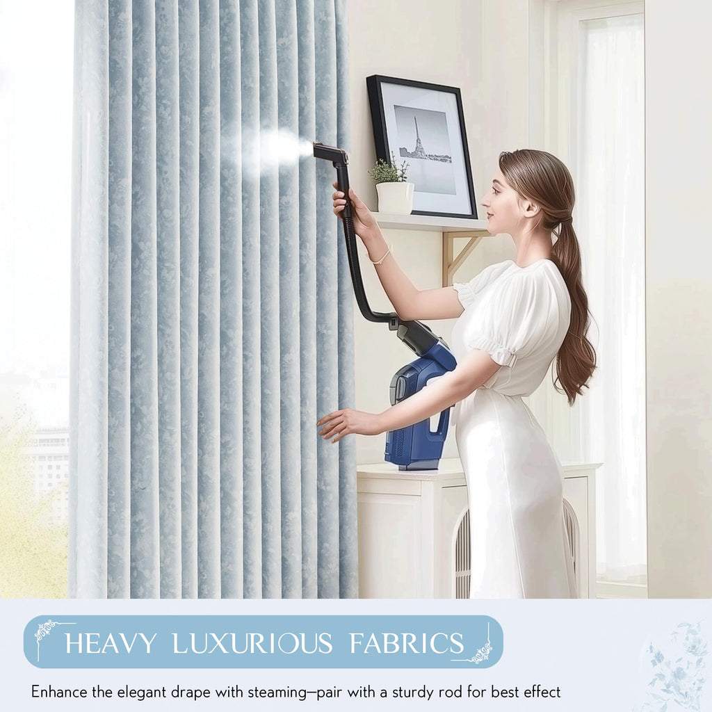 Blue Floral Jacquard Blackout Curtains 52x96 2 Panels