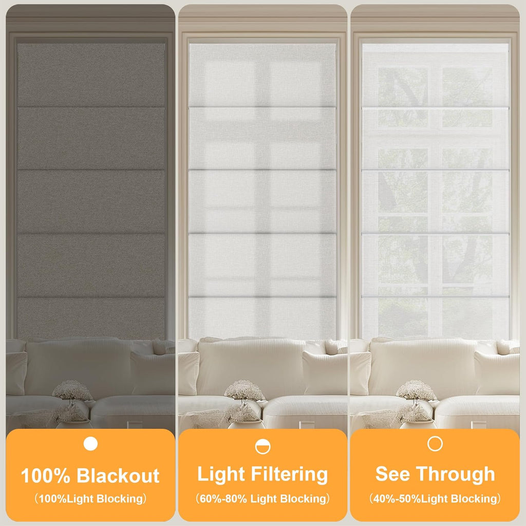 Blackout Roman Shades for Windows Cordless,Pull Down Linen Fabric Roman Blinds,Privacy Window Shades for Door Windows