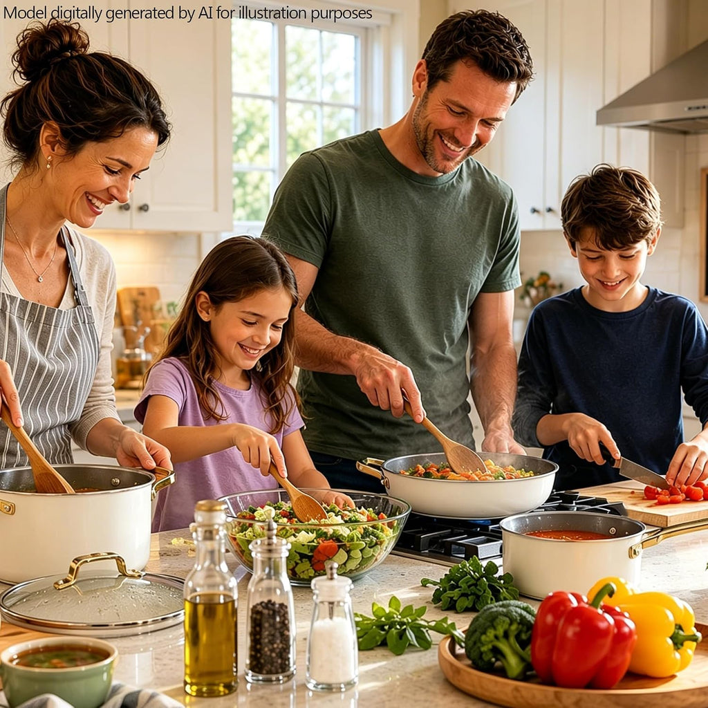 White 10 Piece Ceramic Cookware Set | Pots Pans for Family Meals | Include saucepan, saute pan, stockpot, frying