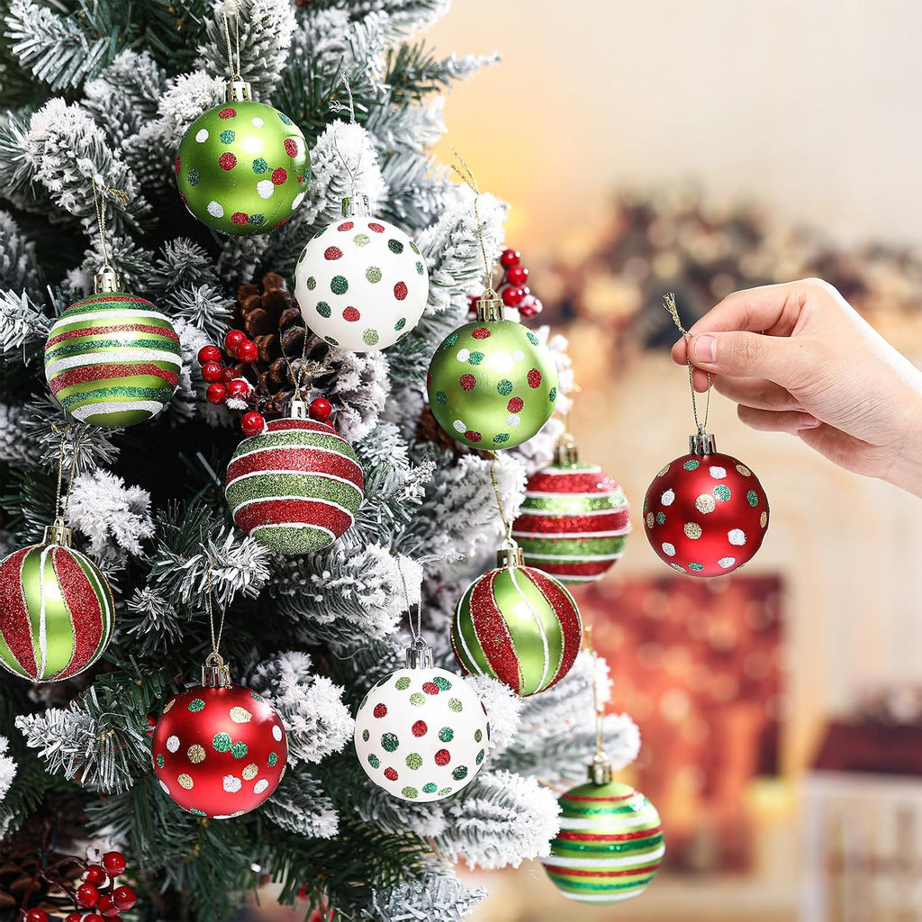 Christmas Tree Decoration Ball Ornament, Red White and Green - Set of 12