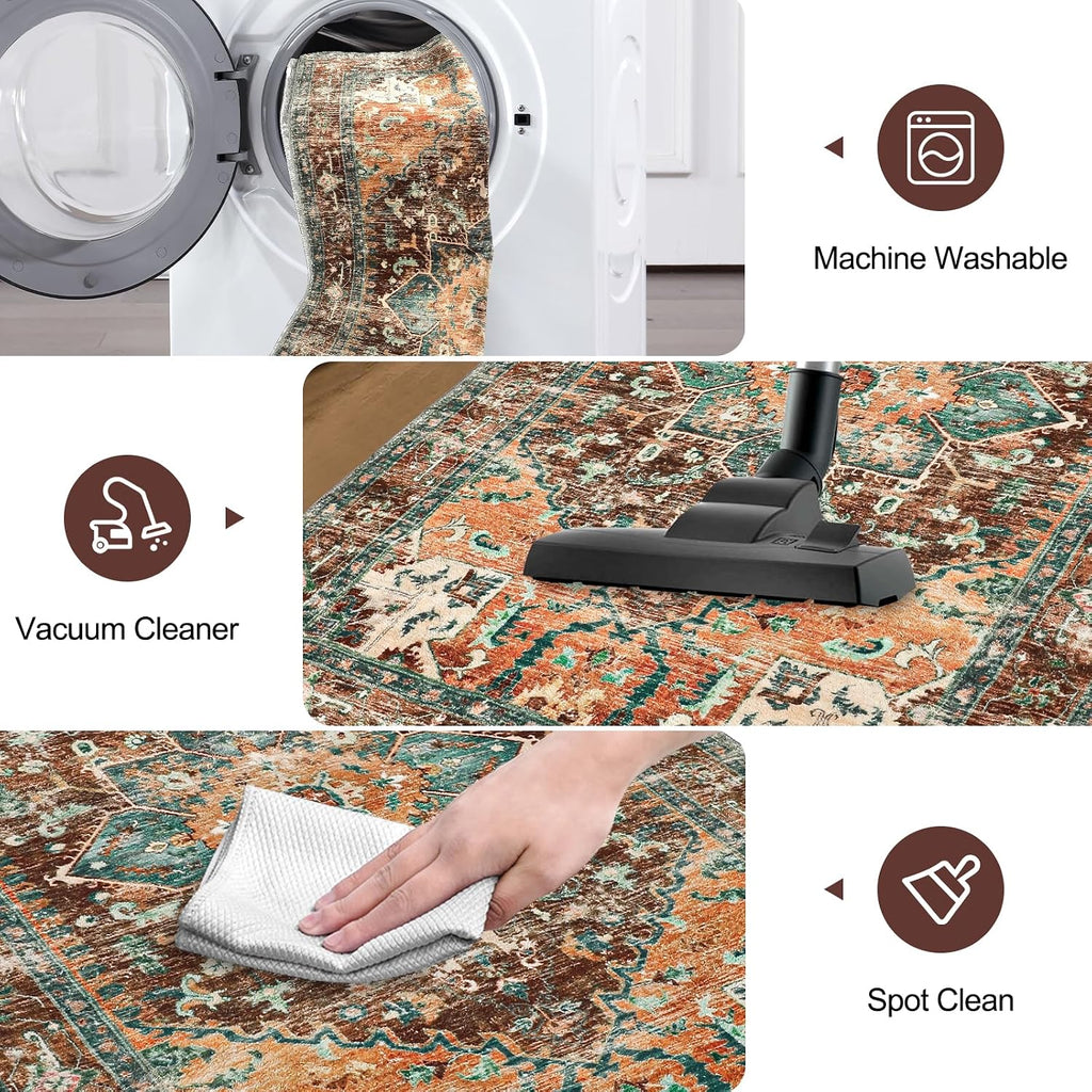 Washable Runner Rug, 2x8 Non-Slip Boho Vintage Hallway Kitchen Rug