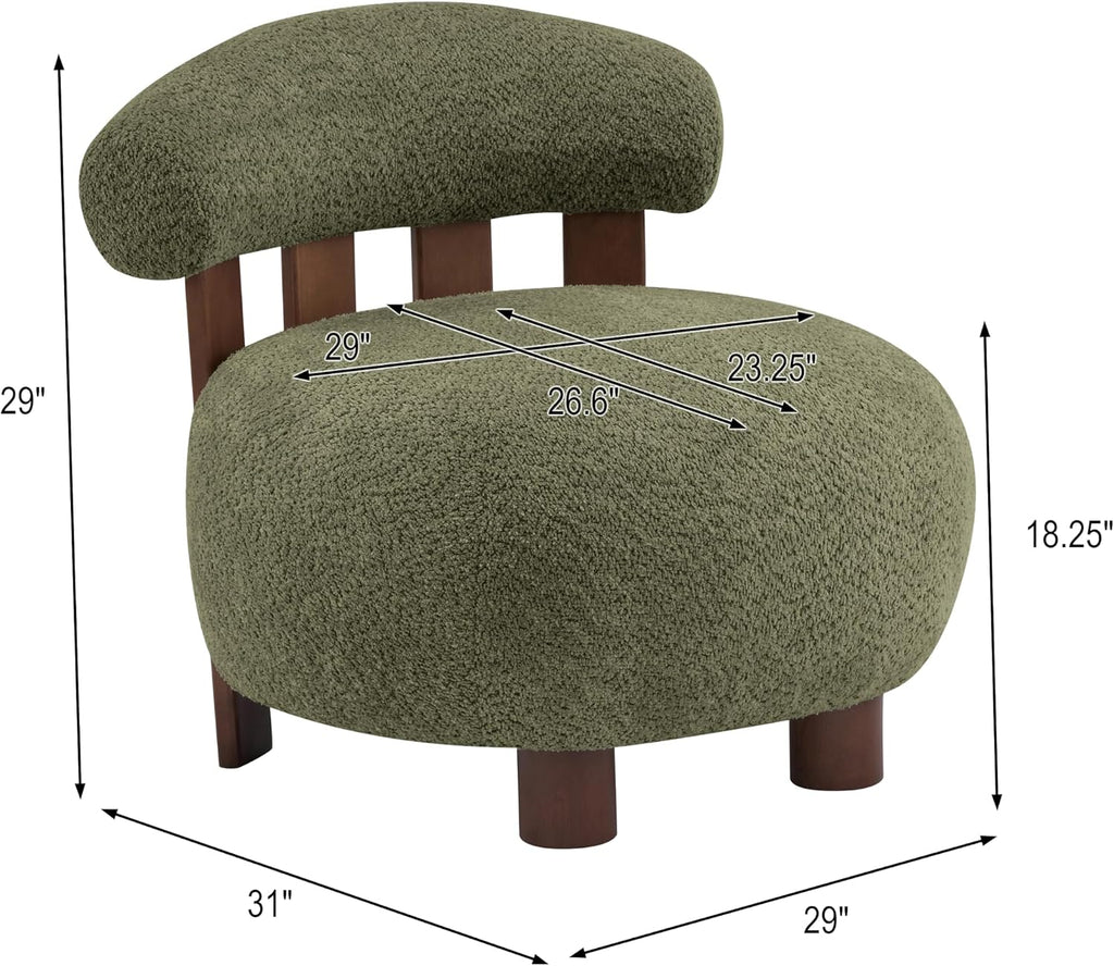 Elvina Boucle Fabric Accent Chair, Solid Wood Single Lounge Sofa, Bedroom Comfy Reading Chair, for Modern Minimalist