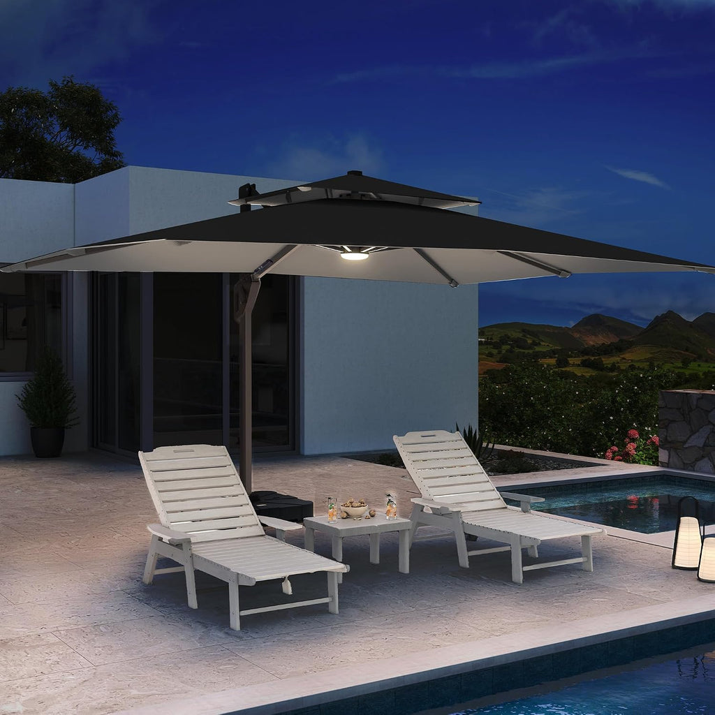 10 X 13 FT Cantilever Patio Umbrella with Led Lights and Base Included Outdoor Heavy Duty Double Top Rectangle Offset -