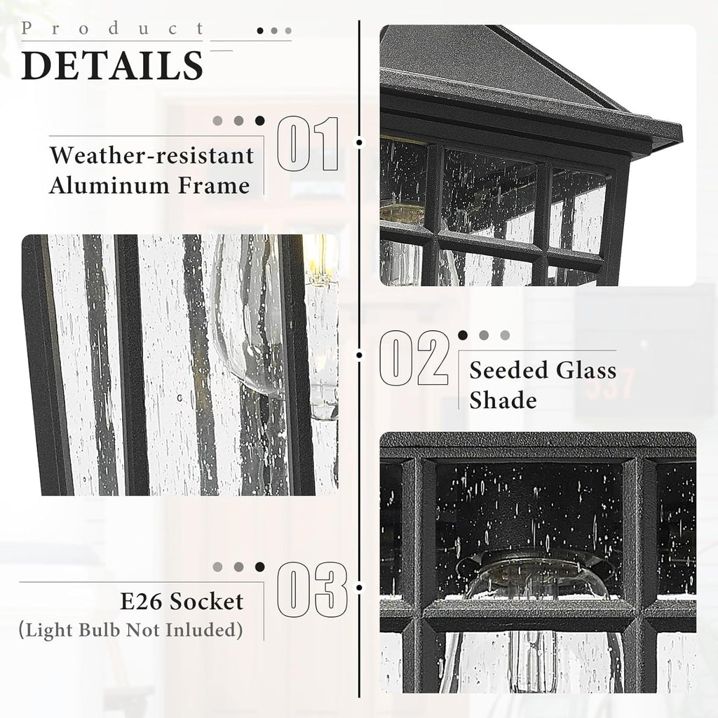 Outdoor Wall Lights for House, Exterior Lighting Fixtures Wall Mount Outdoor Porch Lights Waterproof Black Outdoor Sco