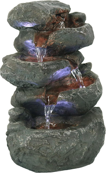 Tabletop Water Fountain - Stacked Rocks 10.5 Inch Relaxing Desktop Water Fountain with LED Lights