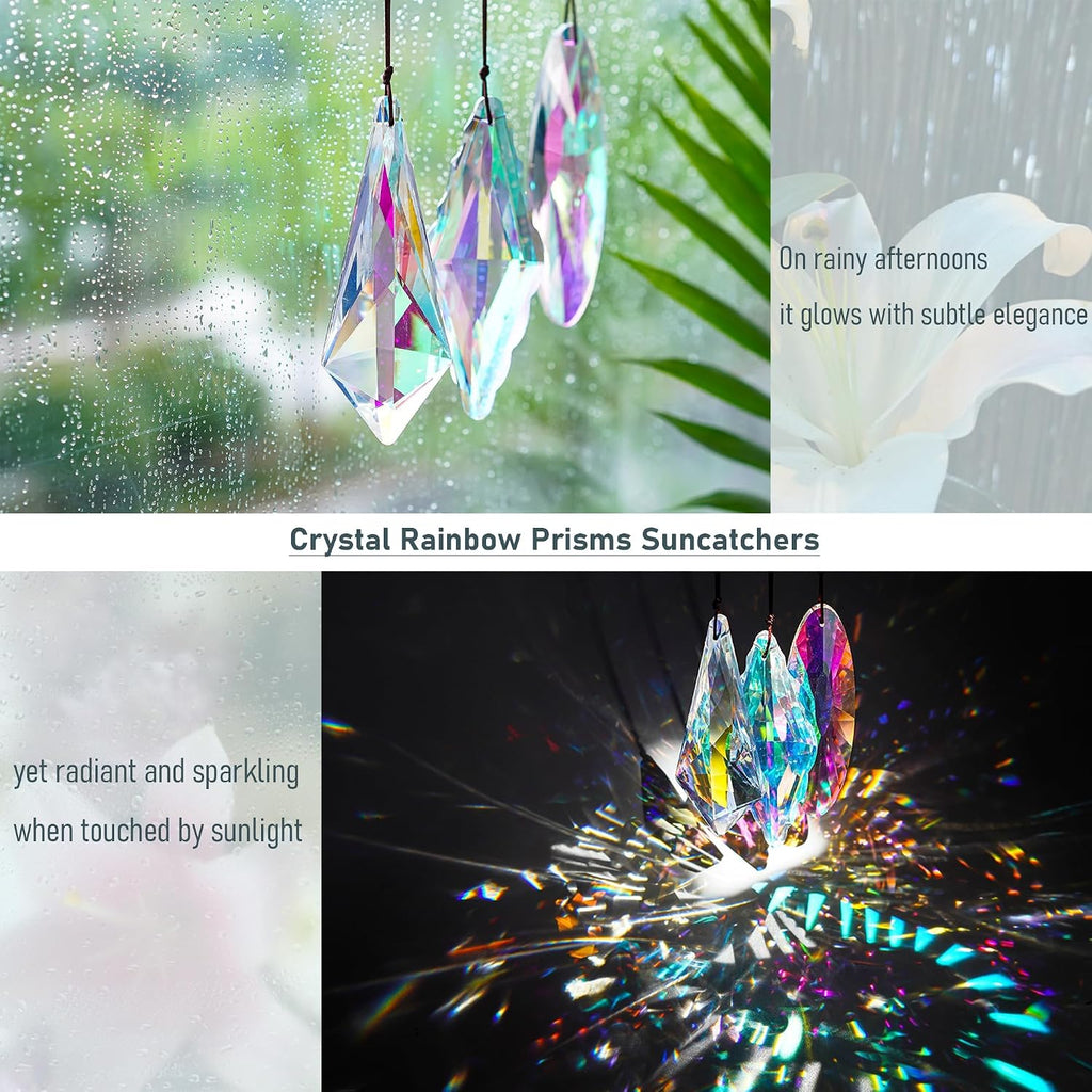 3PCS Crystal Suncatcher Prism, AB Rainbow Maker for Window - Faceted Geometric Glass Prisms, Hanging Crystal Ornament